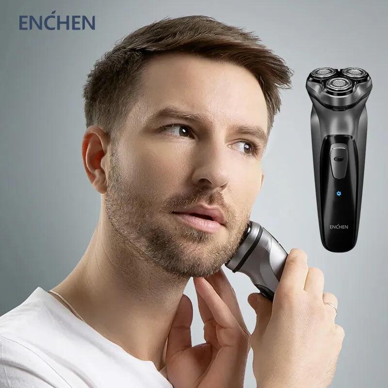 Barbeador Elétrico Rotativo ENCHEN Blackstone para Homens, Lâmina Flutuante 3D, Lavável, Recarregável via USB Tipo-C, Máquina de Barbear.