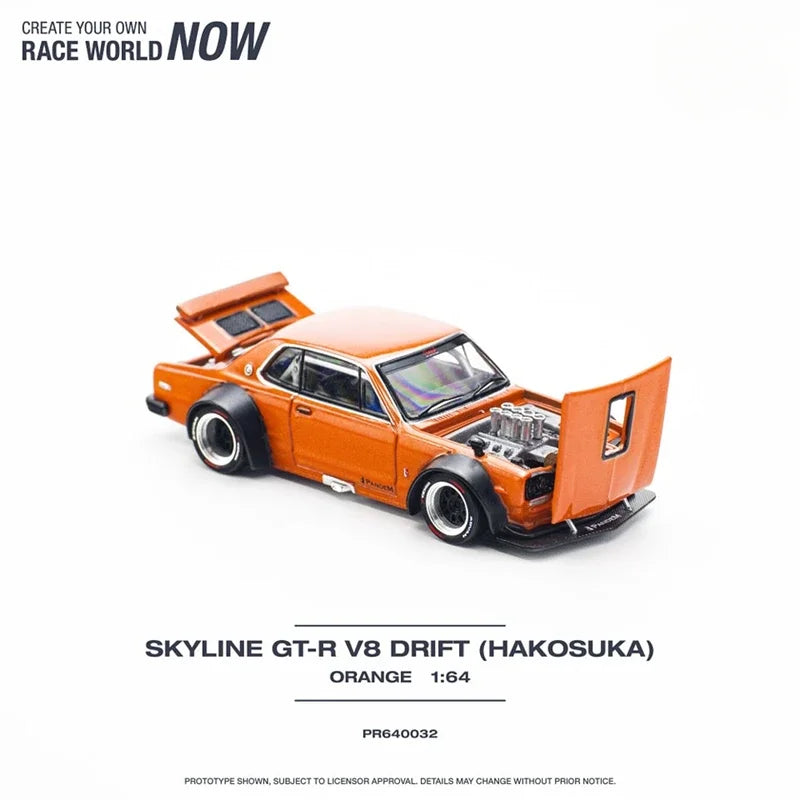 Carro em Miniatura Diecast XCartoys-Laranja, Edição Especial Pop Race, Skyline 2000 GT-R V8 Deriva (Hakosuka), Escala 1:64.